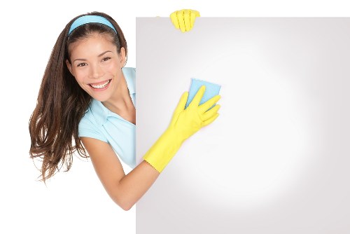 Carpet cleaning technician explaining service details before a booking